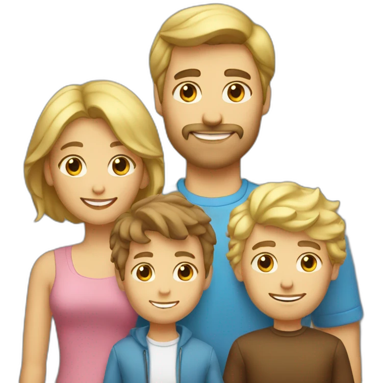 family mom Gold hair, dad brown hair, boy blond hair emoji