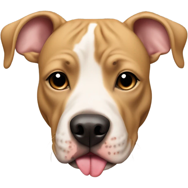 Tan pit bull dog that has the tip of his left ear floppy black nose and pokadot toungue emoji