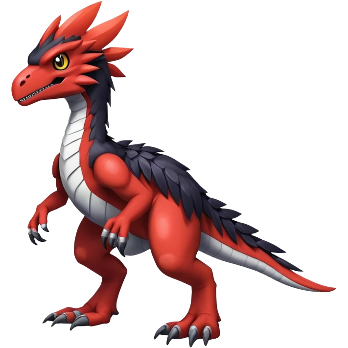 Dark Furry feather-mane Cool Edgy shiny Digimon-Fakemon-Guilmon-Velociraptor-Dinosaur-Drake full body   emoji