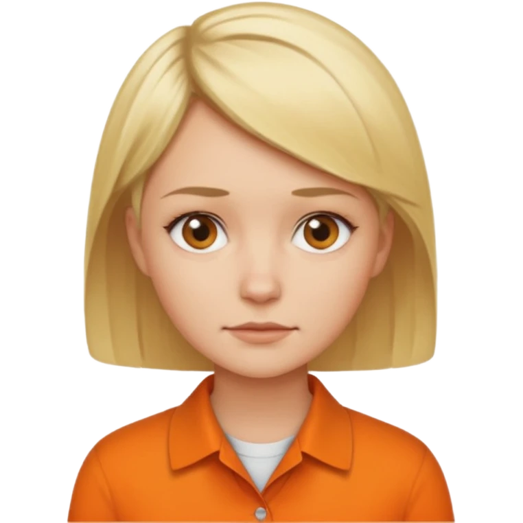 short blonde hair not smiling woman in orange collared shirt emoji