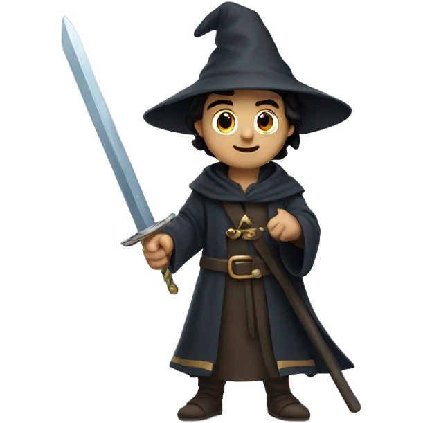 Dark hair wizard with sword emoji