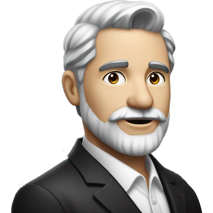 Portrait of a distinguished man with short salt-and-pepper hair, a neat beard, wearing a dark suit and white shirt, with a confident, warm expression and a softly blurred background. emoji