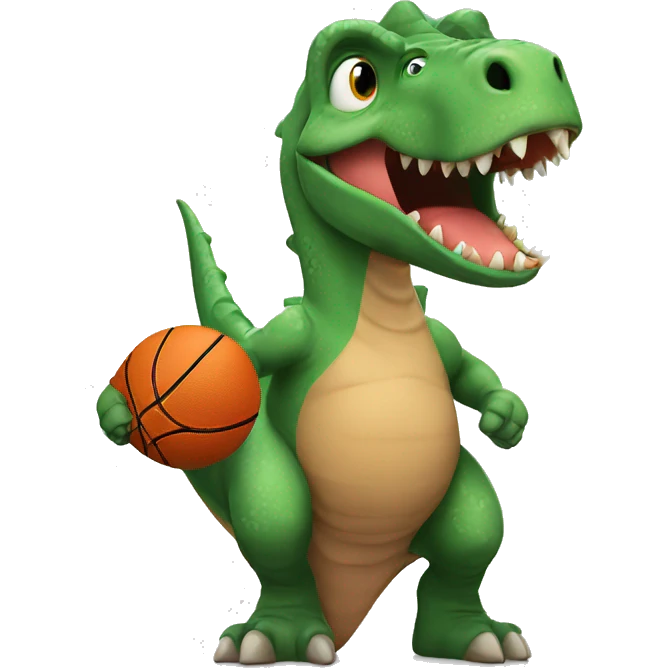 Dinosaur shushing with a basketball emoji