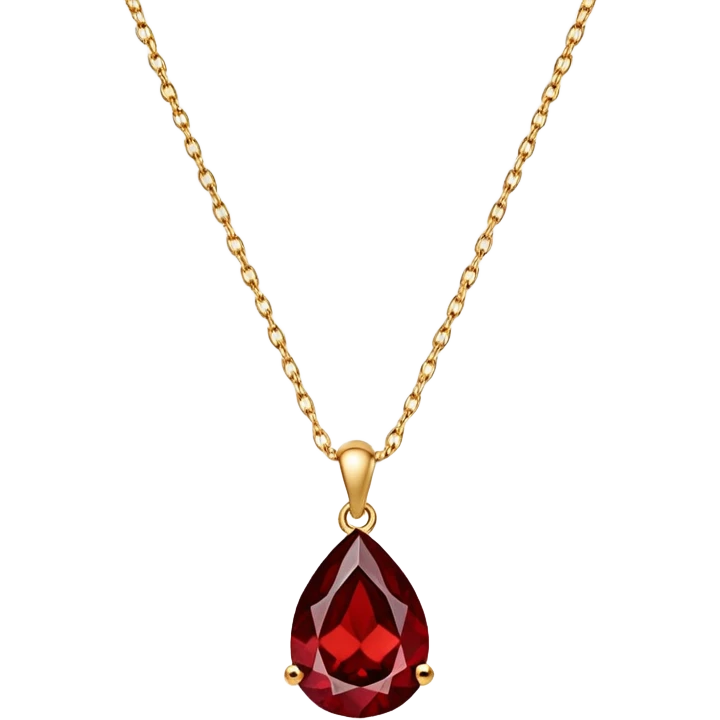 red garnet pendant like a drop of starlight, delicate gold chain, glowing with passion and transformation emoji