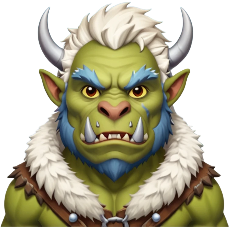 Fantasy Christmas orc beast tamer icon, winter wildlands theme, animal fur details, primal strong face, snowy wilderness atmosphere, stylized emoji portrait, male/female variant
 emoji