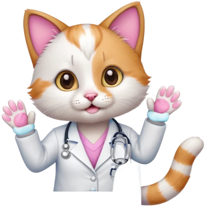 cute doctor kitten with paws up emoji