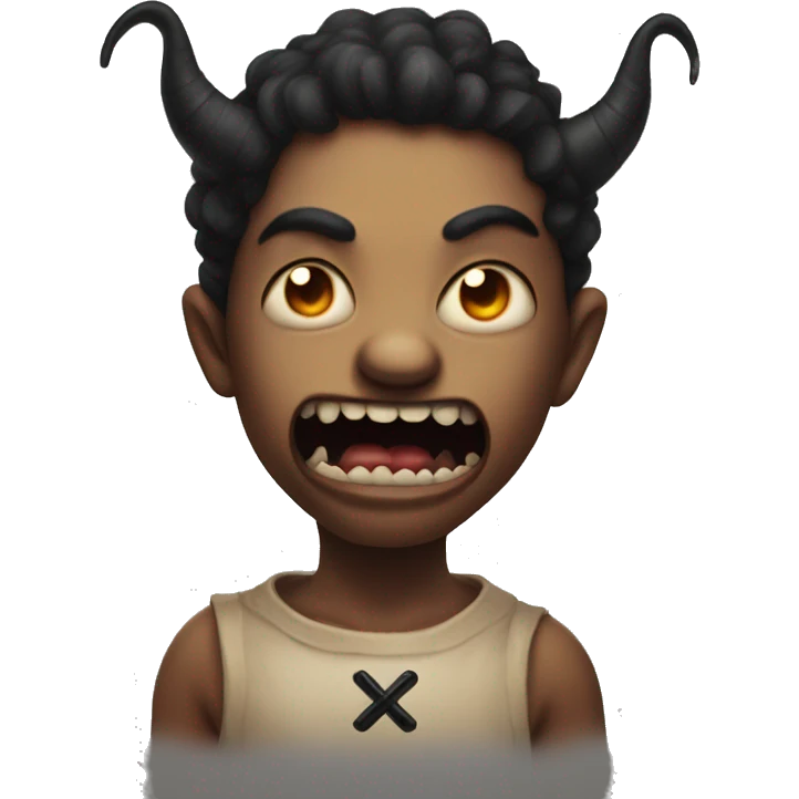A little demon draw like a child with a big mouth and cross eyes  emoji