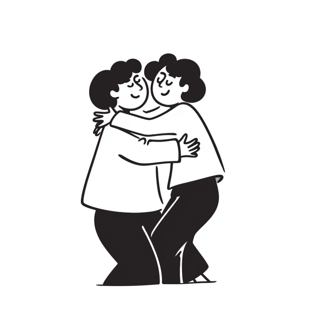 Two people giving each other a friendly hug emoji