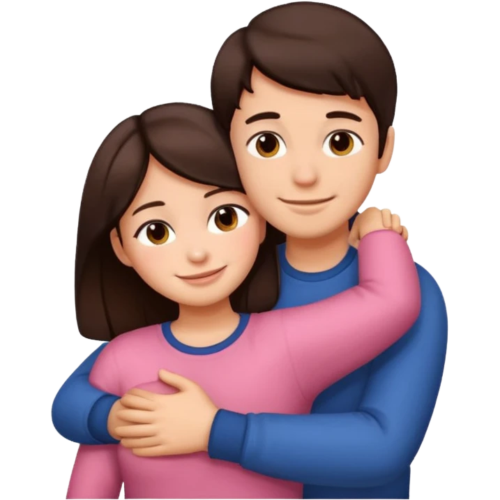 Girl and boy couple Both peach skin and darkish brown hair hugging emoji leaning on eachother emoji