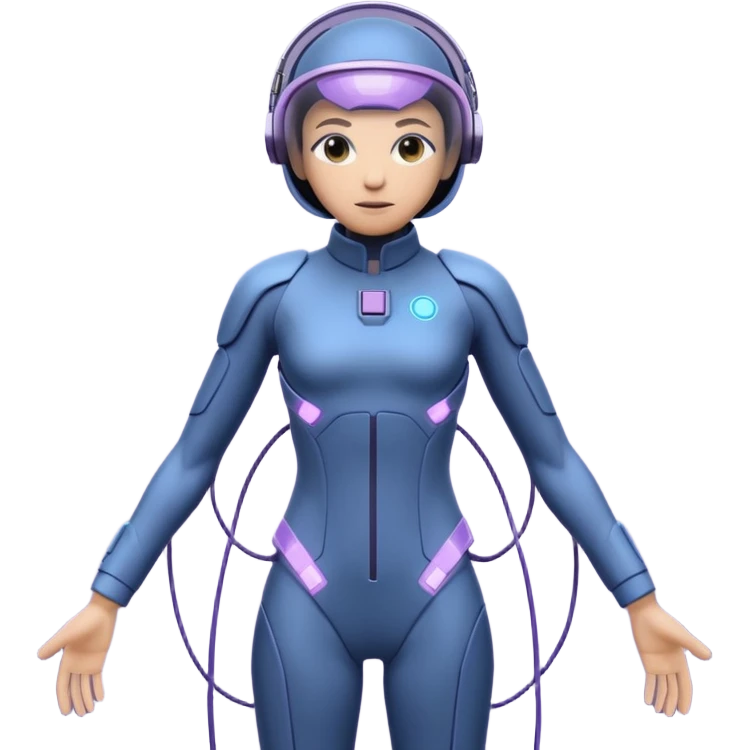 ⚡ GHOSTWIRE: Slim stealth suit with faint purple-blue glow. Wrist energy cables, smooth visor. Calm, calculating, watchful. In shadows, cables wrapped around tech and enemies. Inspired by Mortal Kombat ninjas. emoji