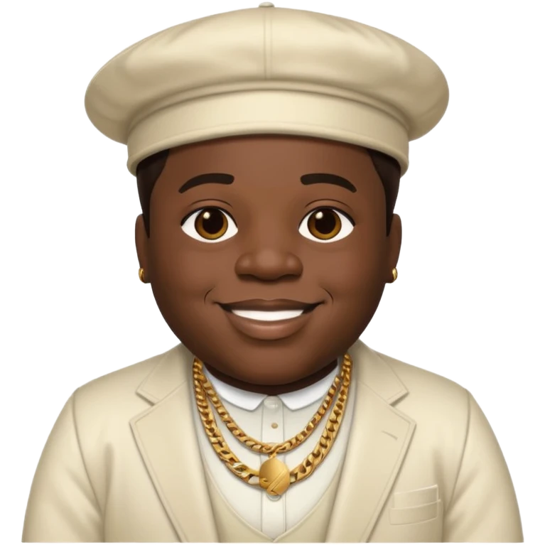 Biggie Smalls with dark brown hair, ivory outfit emoji