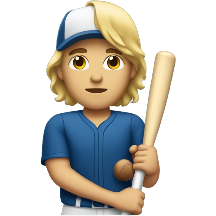 A blonde male with a middle part holding a baseball bat emoji