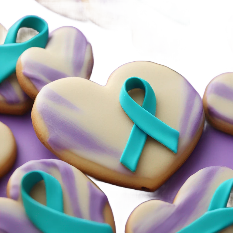 Purple teal Suicide awareness ribbon on heart cookie emoji