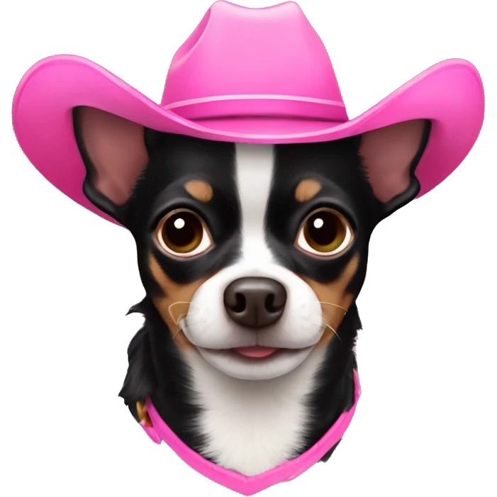 Black chihuahua with a pink cowboy hat emoji