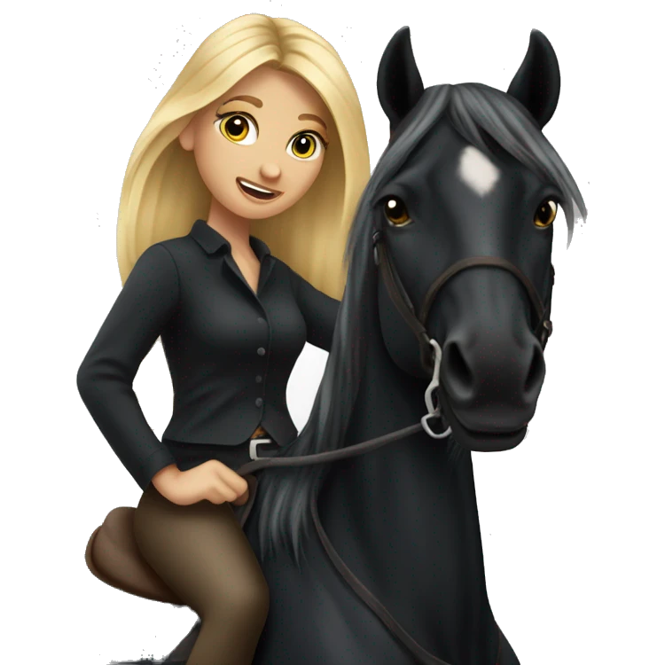 Dirty blonde hair girl riding black horse  emoji