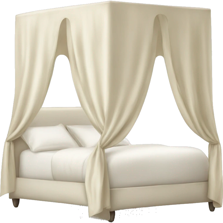 White cream silk canopy bed  emoji