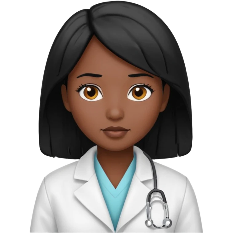 medical woman, with black hair and skin color emoji