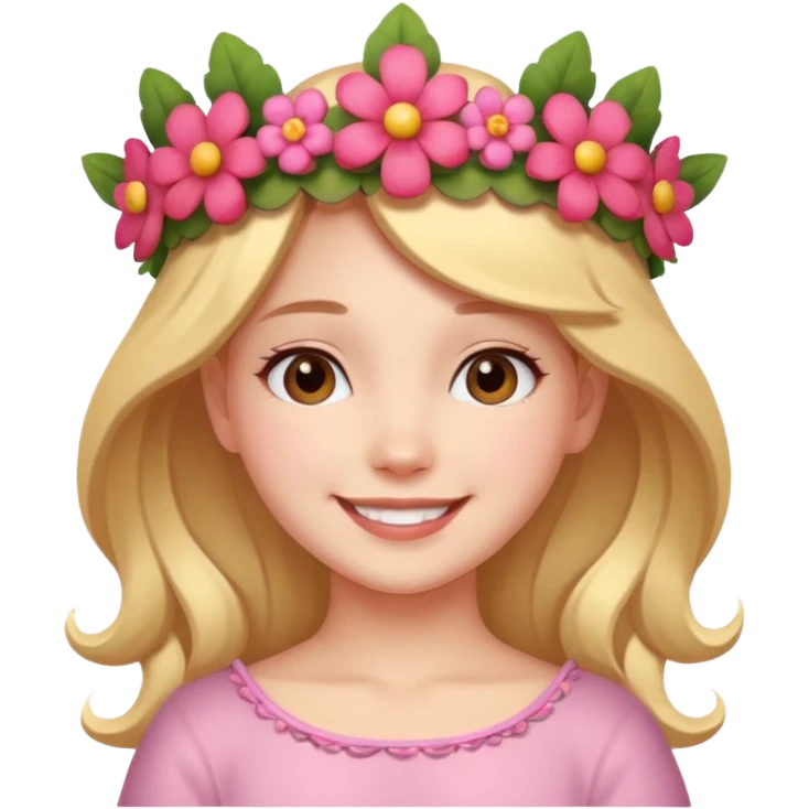A girl with a flower-shaped crown smiling gently.

























 emoji