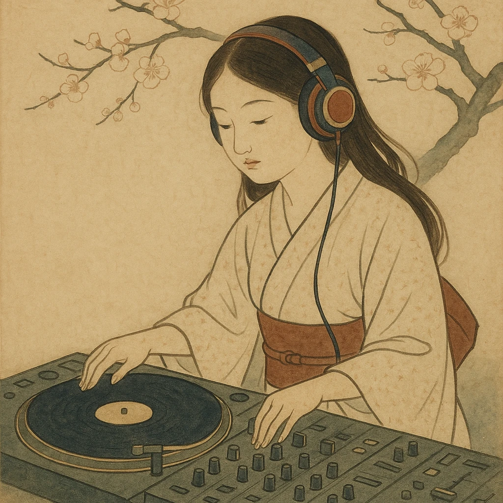 girl playing DJ set emoji