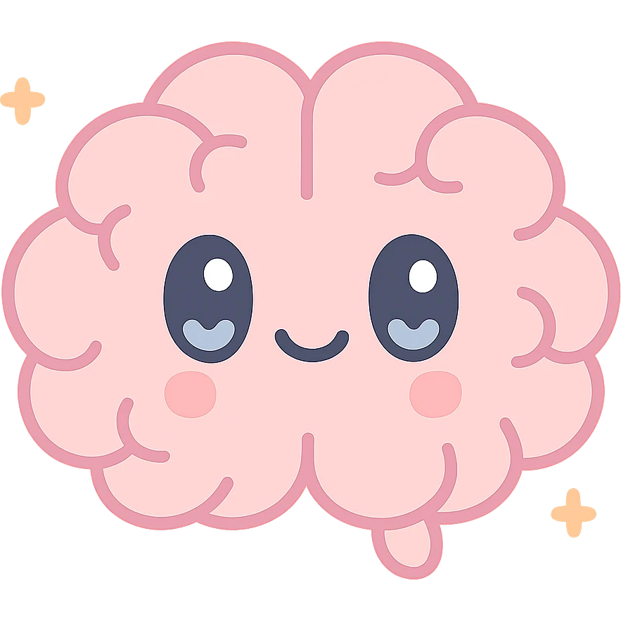 kawaii brain, cute face, pastel colors, simple design emoji
