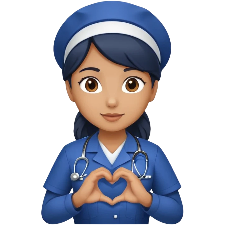 Nurse in darkblue clothes, who create a heart with his hands emoji