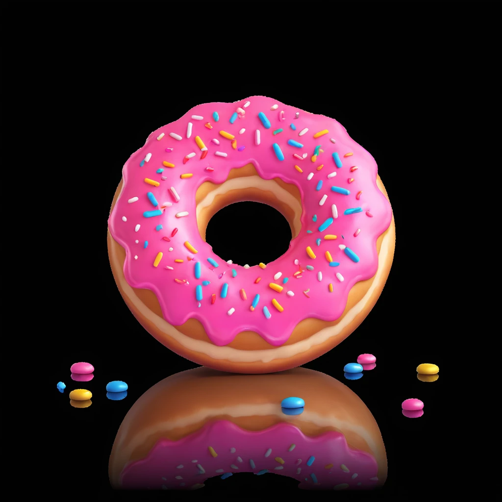 3D cartoon donut with glossy icing and sprinkles, floating above blocky Minecraft grass, for DonutSMP emoji