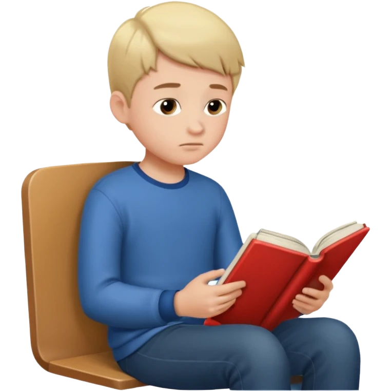 Boy  sitting at school reading with his back to the camera emoji