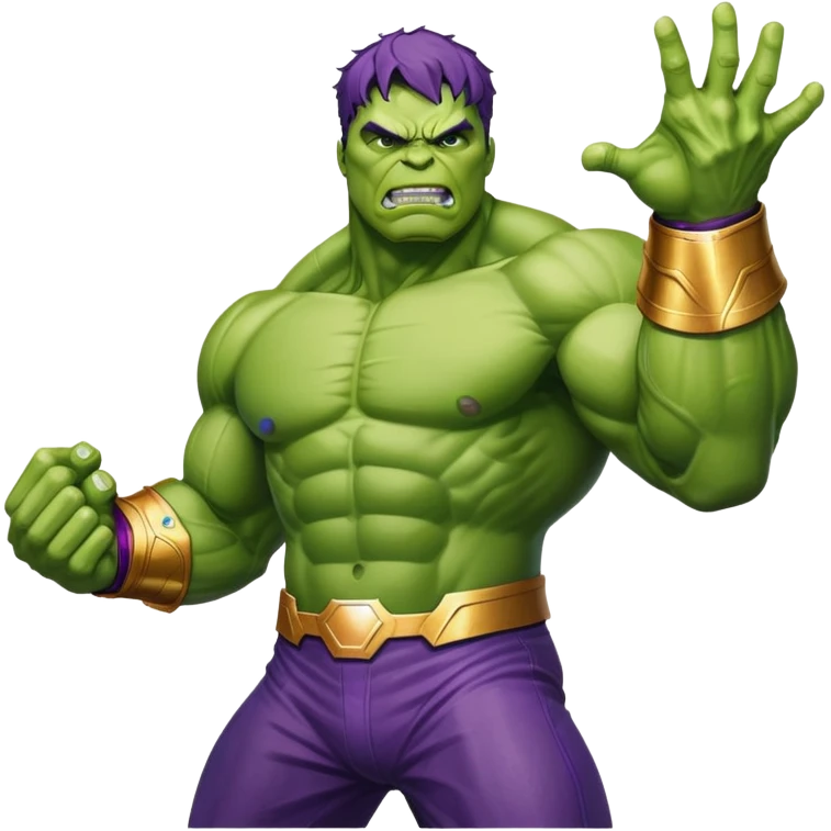 Hulk fighting Thanos, green superhero versus purple villain with infinity gauntlet emoji