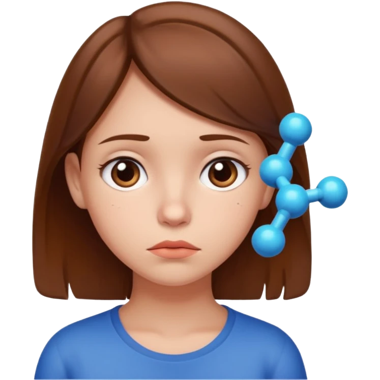 A sad girl thinks about a molecule emoji