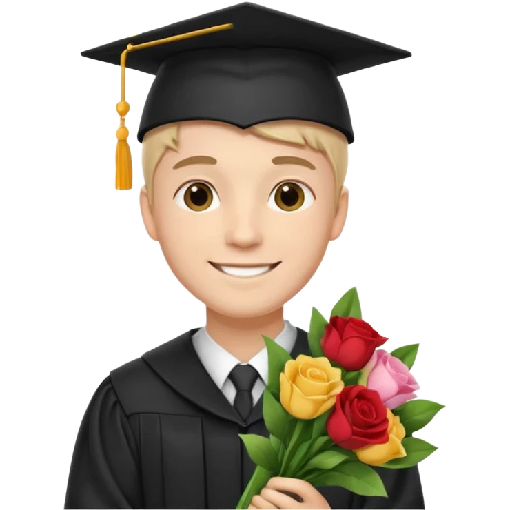 Graduated Students, Male,wearing graduation cap, holding bouquet of flowers
 emoji