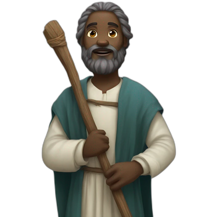 Prophet Moïse with beard and wooden stick emoji