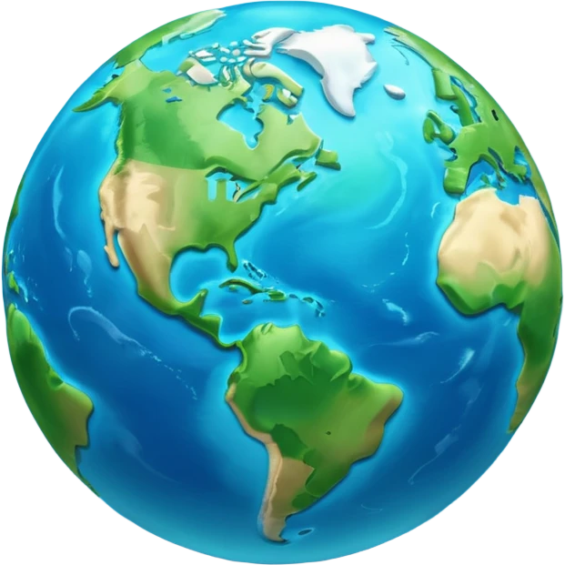 A 3D emoji in iOS emoji aesthetic style of planet Earth, showing blue oceans and green continents, soft glow effect, glossy surface, minimal white background, realistic Apple-style lighting emoji