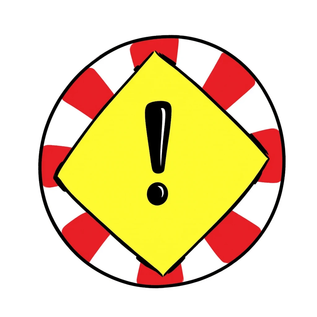 A round warning sign with red and white stripes around the edge and a warning symbol in the center. Hand-drawn doodle style with bright colors. emoji
