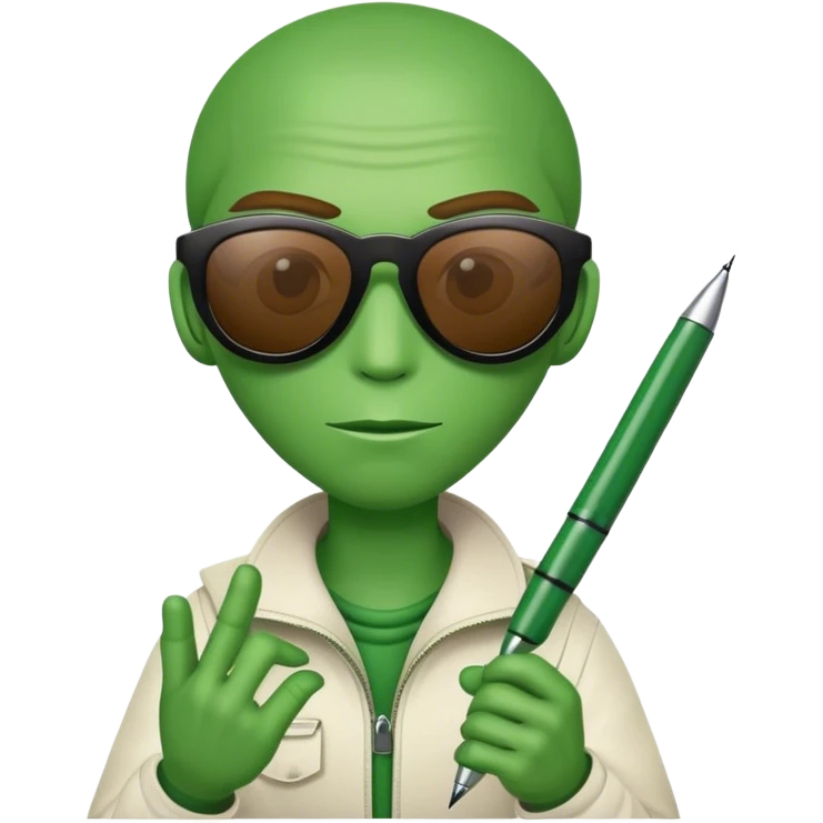 green Martian with a pen in his hand and sunglasses emoji