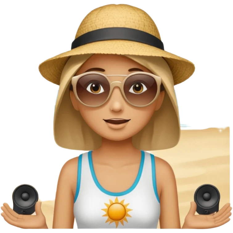Someone listening to a speaker at the beach. emoji