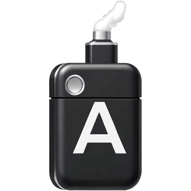 Pixel-art icon, letter [А], designed as mini vape pod. Square canvas, same style as other letters. Black/metallic, flat vector, white outline. emoji