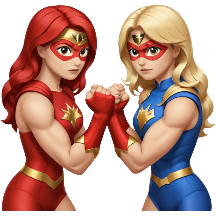 2 women superheroes arm wrestling each other emoji