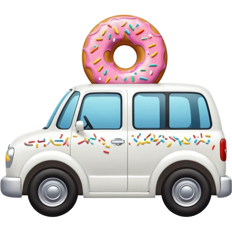 white car truck with small donut on the bonnet emoji
