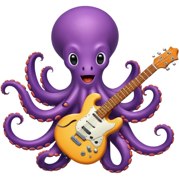 happy octopus with multiple arms playing guitar emoji