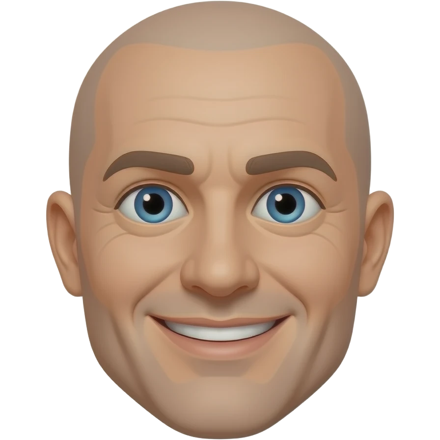 face of bald man with blue eyes, smiling emoji