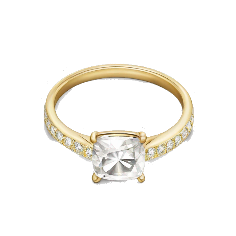 Cushion cut diamond ring with gold band  emoji