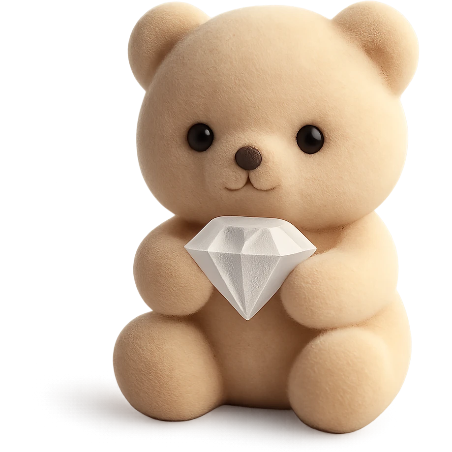 a cute animal holding a diamond, flocked toys style emoji