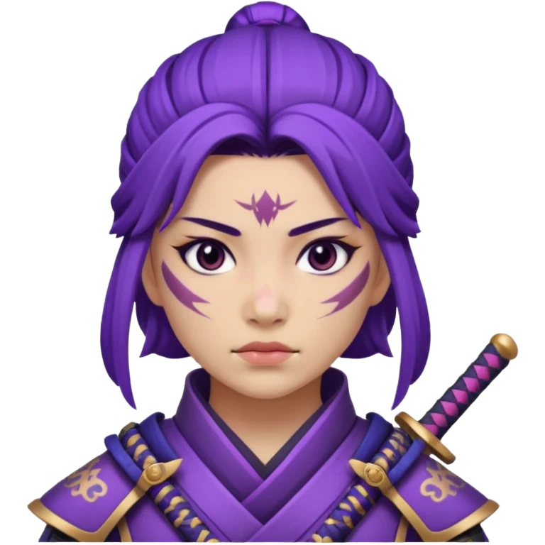A purple samurai warrior with scars all over her face emoji