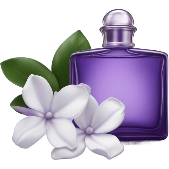 Aesthetic view of violet gardenias with a classic violet perfume bottle.
 emoji