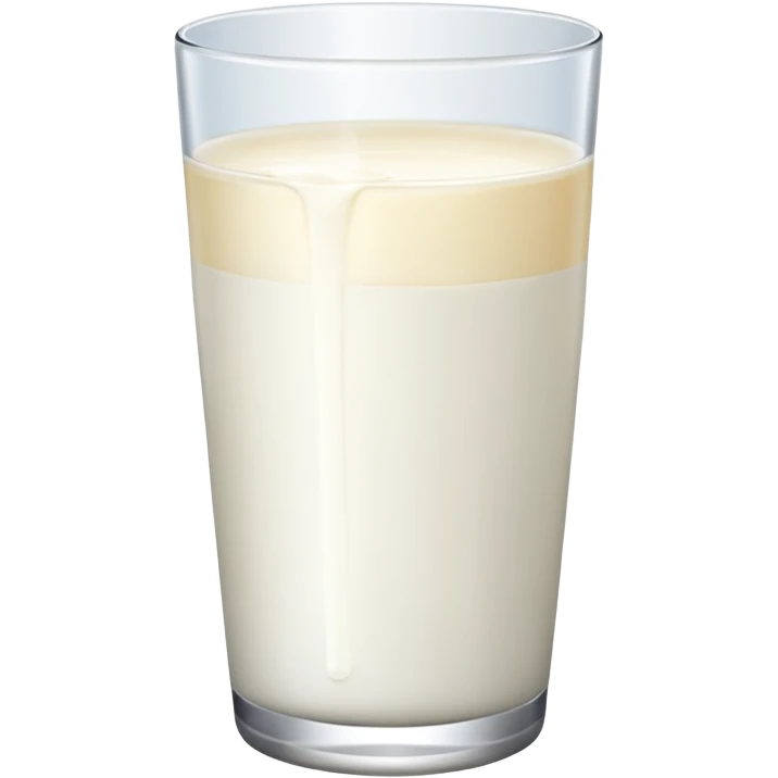 the drink is only milk white, The bottom and mouth of the glass are the same width and thin a toll, There is only white liquid inside, photo realistic, like a third from left emoji