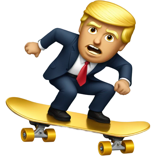 Trump riding a gold skate board emoji