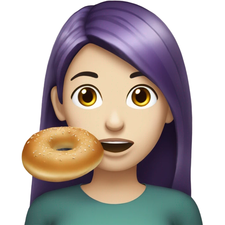 Aubergine hair long girl pale skin eating bagel  emoji