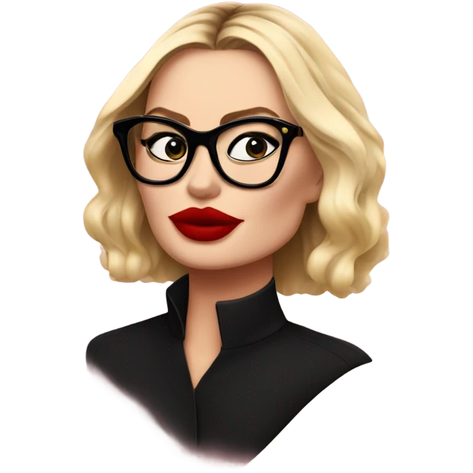 Margot Robbie, red kisses, wearing black glasses  emoji
