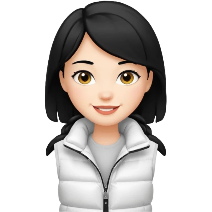 girl with black hair in a white puffer vest with sass emoji