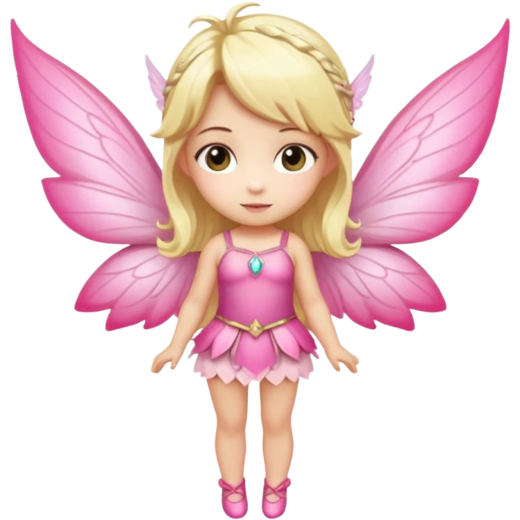 fairy with blonde hair, pink wings, chibi full body emoji
